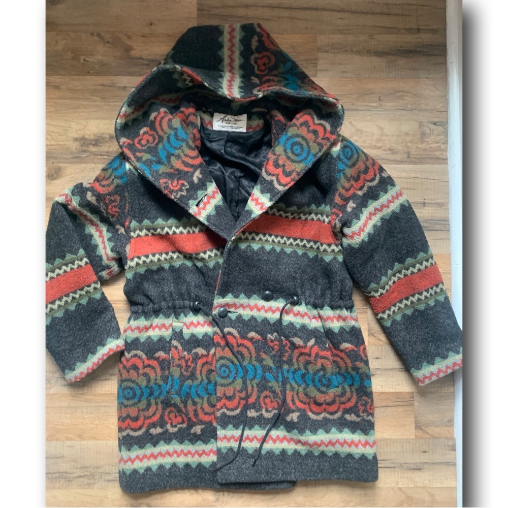 Vintage Andrea Marin New York Woolblend Hooded Coat size-5/6 Unique Colorway